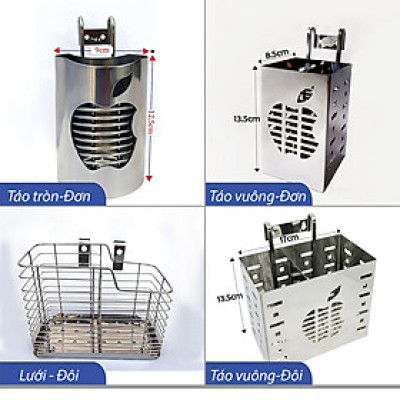Ống Đũa Khay Đựng Đũa Muỗng Thìa Inox Treo Tường Hoặc Gắn Kệ Chén - Nhiều mẫu hình vuông, tròn, mặt táo,..