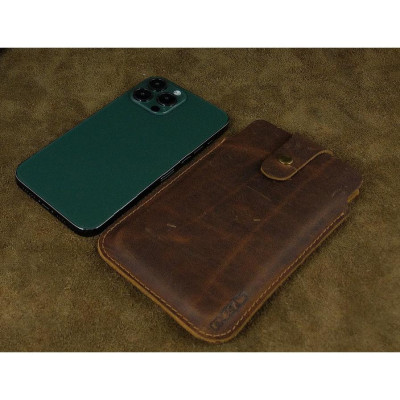 Bao Da Rút Nút Cài cho Iphone 12 pro max, 13 pro max, 14 pro max.... Da Bò Sáp