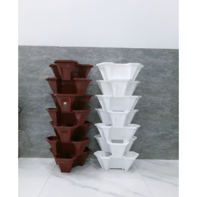 COMBO 2 THÁP TRỒNG RAU HỮU CƠ (7 chậu màu nâu + 7 chậu màu trắng)- Độ bền cao-Tiện dụng - Tiết kiệm không gian