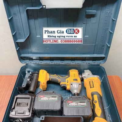 Bộ Combo Máy Siết Bulong Và Máy Mài Pin 199V 2 Pin 15 Cell Lõi Đồng 100% - Động Cơ Không Chổi Than - Bảo Hành 12 Tháng