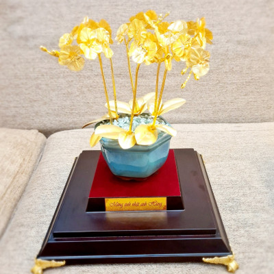 Chậu Hoa Lan 6 Nhánh Dát Vàng 24k MT Gold Art(30x23x17cm)- Hàng Chính Hãng- Quà tặng cao cấp, ý nghĩa tặng sếp, khách hàng, đối tác nhân dịp sinh nhật, khai trương, tân gia, kỷ niệm thành lập