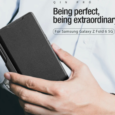 bao da chống sốc cho Samsung Galaxy Z Fold 6 trang bị nắp bảo vệ Camera và ngăn đựng S-Pen hiệu Nillkin Qin Pro (chất liệu da cao cấp, thiết kế thời trang cá tính) - Hàng nhập khẩu