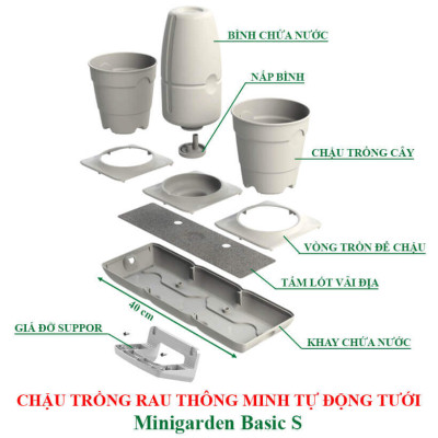 BỘ CHẬU TRỒNG RAU THÔNG MINH TỰ ĐỘNG TƯỚI trong vòng 2 tháng BASIC S, sử dụng 10 năm