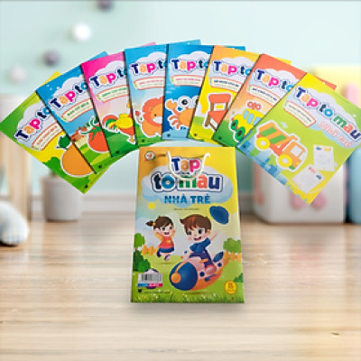 Sách- Combo Túi 8 cuốn Tập Tô màu Nhà Trẻ dành cho bé mầm non (Song ngữ Việt Anh)