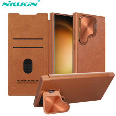 Bao da cho SamSung Galaxy S24 Ultra chính hãng Nillkin Qin Prop Leather có ngăn cài thẻ ATM, thẻ chung cư, chống sốc, có nắp đậy camera sau và chân chống - Hàng chính hãng