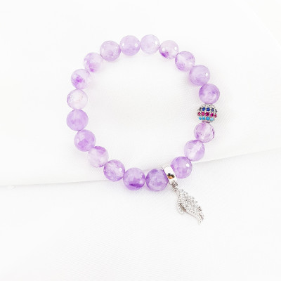 Vòng tay mệnh hỏa, mộc đá thạch anh tím mix charm cánh thiên thần LAT.132