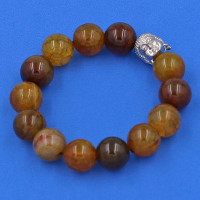 Vòng đeo tay đá Vân Rồng 14 ly cẩn hạt Phật A Di Đà inox bạc VVRNLT14 - hợp mệnh Kim, mệnh Mộc