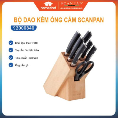 Bộ dao kéo kèm ống cắm gỗ Scanpan Classic 8 chi tiết 92000840, chất liệu thép không gỉ | Hàng chính hãng