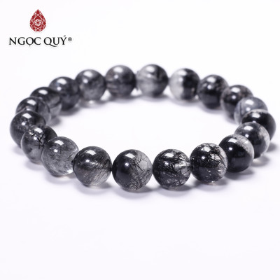 Vòng tay đá thạch anh tóc đen hạt 10mm bạc mệnh thủy, mộc - Ngọc Qúy Gemstones