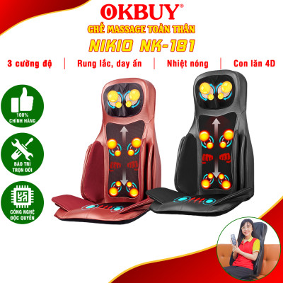 Ghế (Đệm) Massage Toàn Thân Nikio NK-181 - Máy Mát Xa Lưng, Cổ Vai Gáy, Con Lăn 3D Xoa Bóp Chuyên Sâu, Kết Hợp Hồng Ngoại, Rung Và Nhiệt Giúp Cơ Thể Thư giãn, Giảm Căng Thẳng - Màu đen