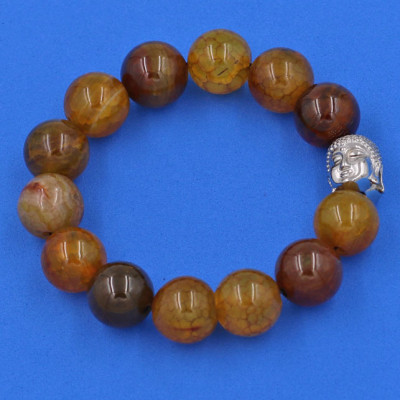 Vòng đeo tay đá Vân Rồng 14 ly cẩn hạt Phật A Di Đà inox bạc VVRNLT14 - hợp mệnh Kim, mệnh Mộc