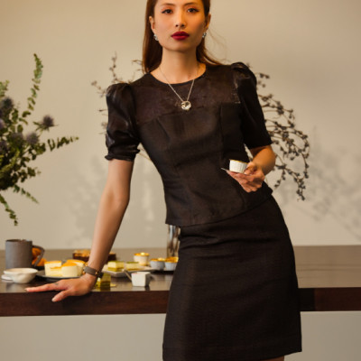 Áo Peplum Tweed Thái Hoà TOP184 thời trang thiết kế Hity