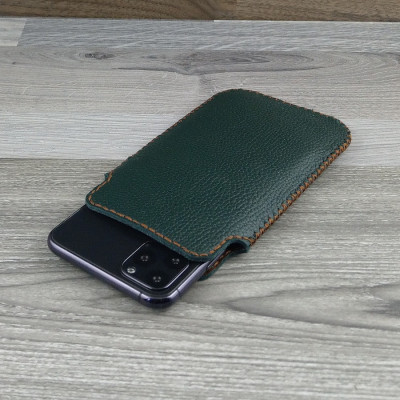 Bao Da Túi Rút dành cho iphone 6 plus / 7 plus/ 8 plus Da Bò Hạt Màu Xanh Rêu