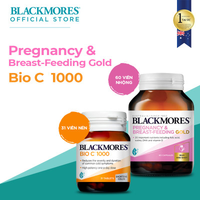Combo Vitamin Tổng Hợp Cho Bà Bầu và Mẹ Cho Con Bú Blackmores Pregnancy & Breast-Feeding Gold Lọ 60 Viên và Viên Uống Bổ Sung Vitamin C Blackmores Bio C 1000mg Lọ 31 Viên