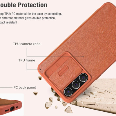 Bao da cho SamSung Galaxy S23 FE chính hãng Nillkin QIN có nắp trượt bảo vệ camera sau - Hàng chính hãng