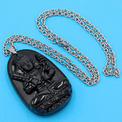 Dây chuyền mặt Hư Không Tạng Bồ Tát - thạch anh đen 5cm DITTEN6 - dây inox - tuổi Sửu, Dần