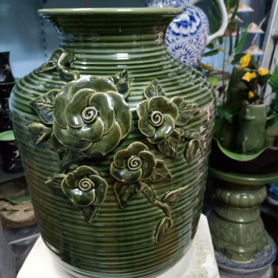 Bình hoa men hỏa biến đắp nổi gốm sứ Bát Tràng