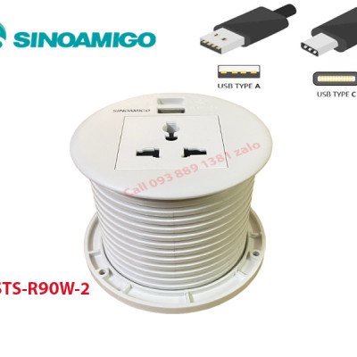 Ổ điện âm bàn Sinoamigo STS-R90W-2, hai màu đen/ trắng (gồm 1 ổ điện, 1 ổ USB-A, 1 ổ cắm USB-C). Hàng chính hãng
