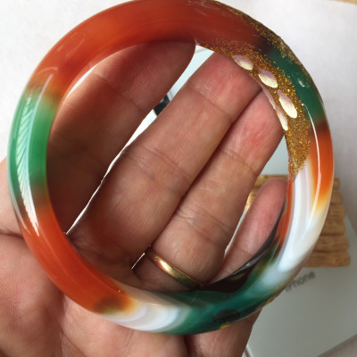 Vòng tay ngọc bích chalcedony, họa tiết thủ công, chất liệu đá thiên nhiên, KÈM BẢN PHOTO GIẤY KIỂM ĐỊNH SẢN PHẨM TẠI SJC