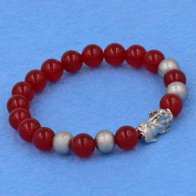 Chuỗi đeo tay thạch anh đỏ 8 ly - cẩn Tỳ Hưu inox bạc VTAOTHTB8 - hợp mệnh Hỏa, mệnh Thổ
