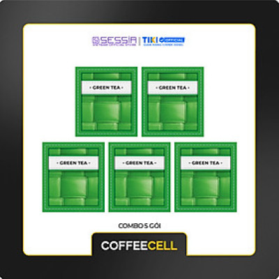 Combo 5 Gói Trà Xanh Với Nhân Sâm Trắng Thượng Hạng COFFEECELL (5 gói x 3g) - Trà nguyên lá ngọt thanh, Chống oxy hóa, Tăng cường tập trung - Hàng Chính Hãng