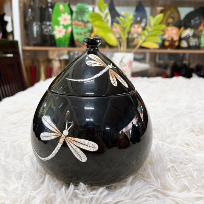 Hủ mận sơn mài Thanh Bình Lê họa tiết phong phú đựng kẹo mứt, trang trí văn phòng, nhà cửa, làm quà tặng ý nghĩa