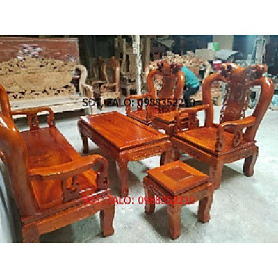 Bộ bàn ghế quốc đào tay 10 gỗ xà cừ 6 món