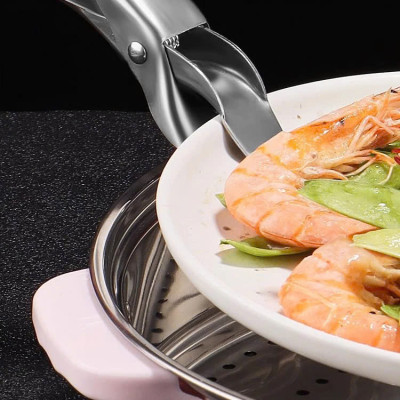 Dụng cụ kẹp gắp đồ nóng inox 304 với mút silicon chống trơn trượt MÀU CAM