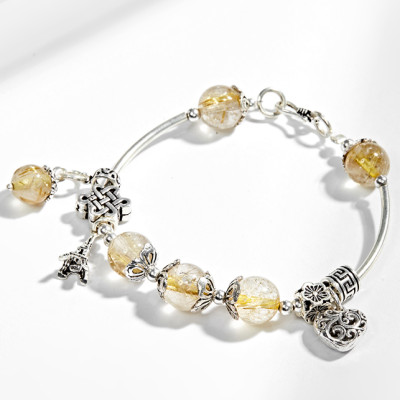 Vòng tay thạch anh tóc vàng phối charm trái tim bạc (10mm) Ngọc Quý Gemstones