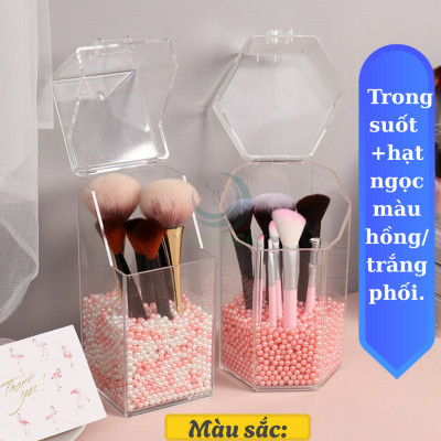 Hộp Đựng Cọ Trang Điểm Ngọc Trai Acrylic- Hộp Cọ Trong Suốt Sang Trọng- Lọ Đựng Cọ Kèm Hạt Trang Trí 3D- Hộp Makeup Brush Holder Cao Cấp- Hộp Đựng Cọ Trang Điểm Hạt Ngọc Tinh Tế