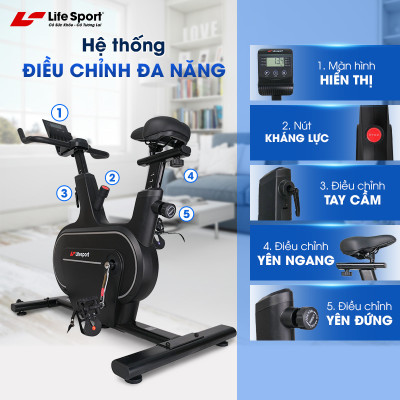 Xe Đạp Tập Lifesport LS-5977, Xe Đạp Tập Khung Sườn Chắc Chắn, Kháng Lực Đa Cấp Độ, Mà Hình Hiển Thị Chi Tiết Thông Số