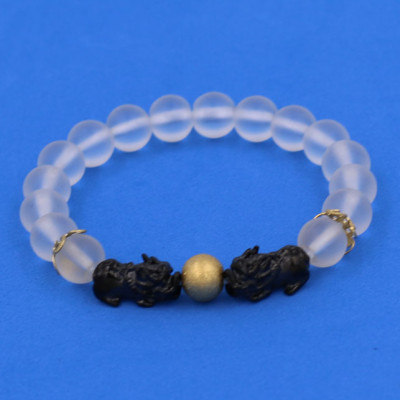 Chuỗi hạt đeo tay Thạch Anh Trắng Mờ size 8 ly, 10 ly, 12 ly - Vòng tay Tỳ Hưu Đôi inox đen VTATMTHHEV8 - hợp mệnh Kim, mệnh Thủy