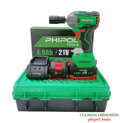 Combo Máy siết bu lông 21V động cơ không chổi than PHIPOL TOOLS PH3032 Kèm 2 pin và sạc - Hàng Chính Hãng
