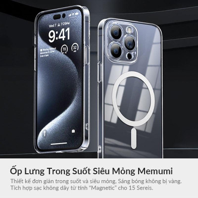 Ốp lưng trong suốt sạc từ tính bảo vệ camera cho iPhone 15 Pro Max / 15 Pro / 14 Pro Max / 13 Pro Max hiệu Memumi Glitter Magnetic - Siêu Mỏng 0.3mm, Tích Hợp Sạc Không Dây Từ Tích Magnetic, Lực Hút Mạnh, Chắc Chắn - Hàng nhập khẩu