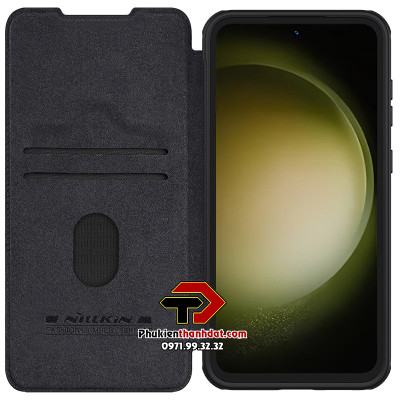 Bao da SamSung Galaxy S23 FE chính hãng Nillkin QIN có ngăn cài thẻ ATM và phần trượt bảo vệ camera sau chắc chắn - Hàng chính hãng