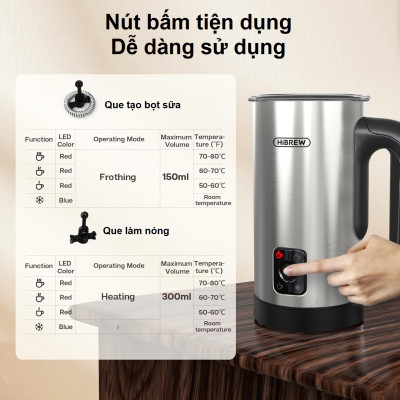 Máy tạo bọt sữa Nóng và Lạnh 4 trong 1 Thương hiệu Mỹ cao cấp HiBREW - M3A - HÀNG NHẬP KHẨU