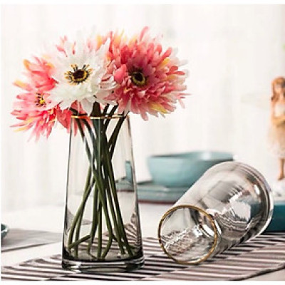 BÌNH CẮM HOA THỦY TINH , LỌ CẮM HOA THỦY TINH MÀU XÁM KHÓI VIỀN VÀNG - VD40