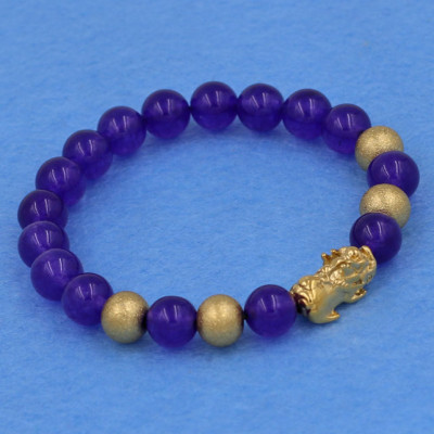 Vòng tay thạch anh tím 8 ly - cẩn Tỳ Hưu inox vàng VTAITHVB8 - hợp mệnh Hỏa, mệnh Thổ