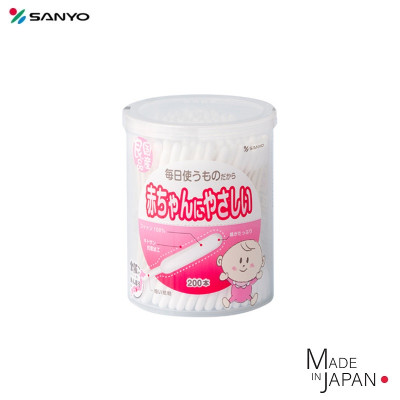 Hộp 200 tăm bông siêu mềm kháng khuẩn cho bé Sanyo, khả năng thấm hút nước vượt trội giúp cho việc vệ sinh tai, mũi cho bé một cách nhanh chóng và hiệu quả - nội địa Nhật Bản 