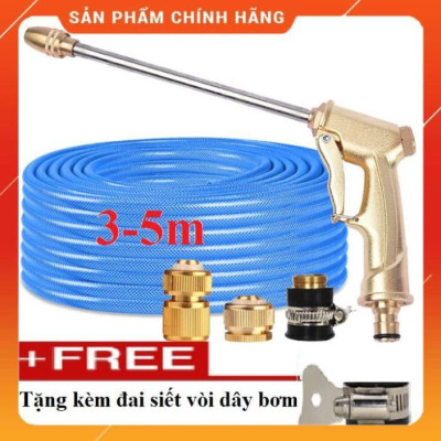 Bộ dây vòi xịt nước ️ ,tăng áp 3 lần,loại 3m,5m 206701-3 đầu đồng,cút đồng nối đồng nhựa+ đai