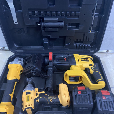 Bộ Combo 3 Trong 1 Gồm Máy Khoan Đục Bê Tông, Máy Mài Và Máy Siết Bulong Dùng Pin 199V, 2 Pin 15 Cell, Động Cơ Không Chổi Than (Tặng kèm hộp đựng)