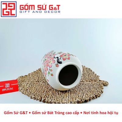 Lọ hoa dáng đèn lồng vẽ đào hồng Gốm Sứ G&T