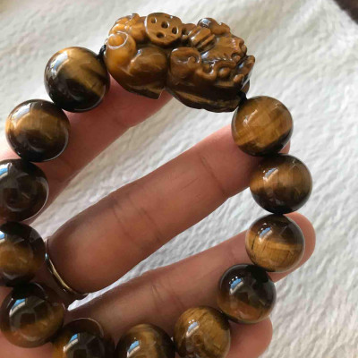 VÒNG TỲ HƯU VÀNG NÂU ĐẬM SẬM ĐẸP 14MM NAM MỆNH KIM THỔ THUỶ