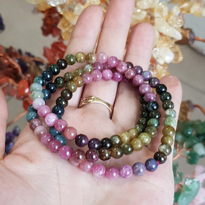 Vòng tay Tourmaline dưa hấu quấn 3 vòng 5.5ly chất đá bao đẹp