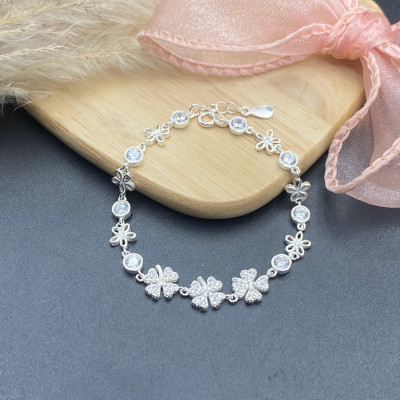 Vòng Tay Lắc Tay Nữ Bạc Ta Cỏ 4 Lá Đính Đá BẠC HIỂU MINH LTU614