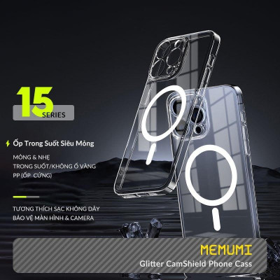 Ốp lưng trong suốt sạc từ tính bảo vệ camera cho iPhone 15 Pro Max / 15 Pro / 14 Pro Max / 13 Pro Max hiệu Memumi Glitter Magnetic - Siêu Mỏng 0.3mm, Tích Hợp Sạc Không Dây Từ Tích Magnetic, Lực Hút Mạnh, Chắc Chắn - Hàng nhập khẩu