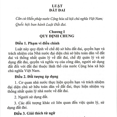 Luật Đất Đai (Hiện Hành)(Được Quốc Hội Thông Qua Ngày 18/01/2024, Có Hiệu Lực Từ Ngày 01/01/2025)