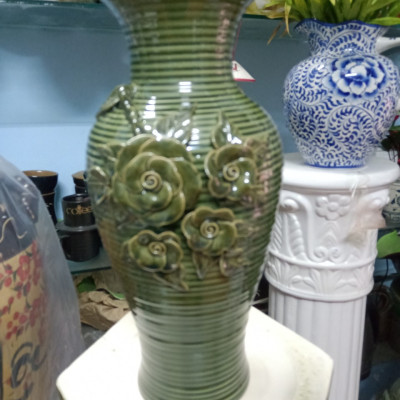 Lọ cắm hoa men hỏa biến đắp nổi gốm sứ Bát Tràng