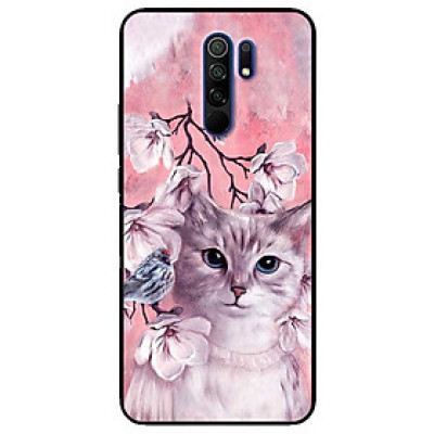 Ốp lưng dành cho Xiaomi Redmi 9 mẫu Mèo Và Chim Hồng