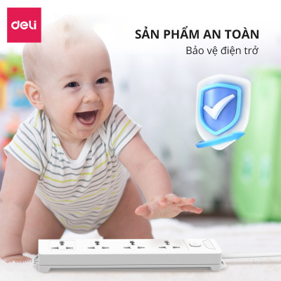Ổ Cắm Điện Đa Năng Kèm Cổng USB CÔNG TẮC RIÊNG Chống Giật Chống Cháy Chất Lượng Cao Deli - Hàng Chính Hãng - ET409 410 411